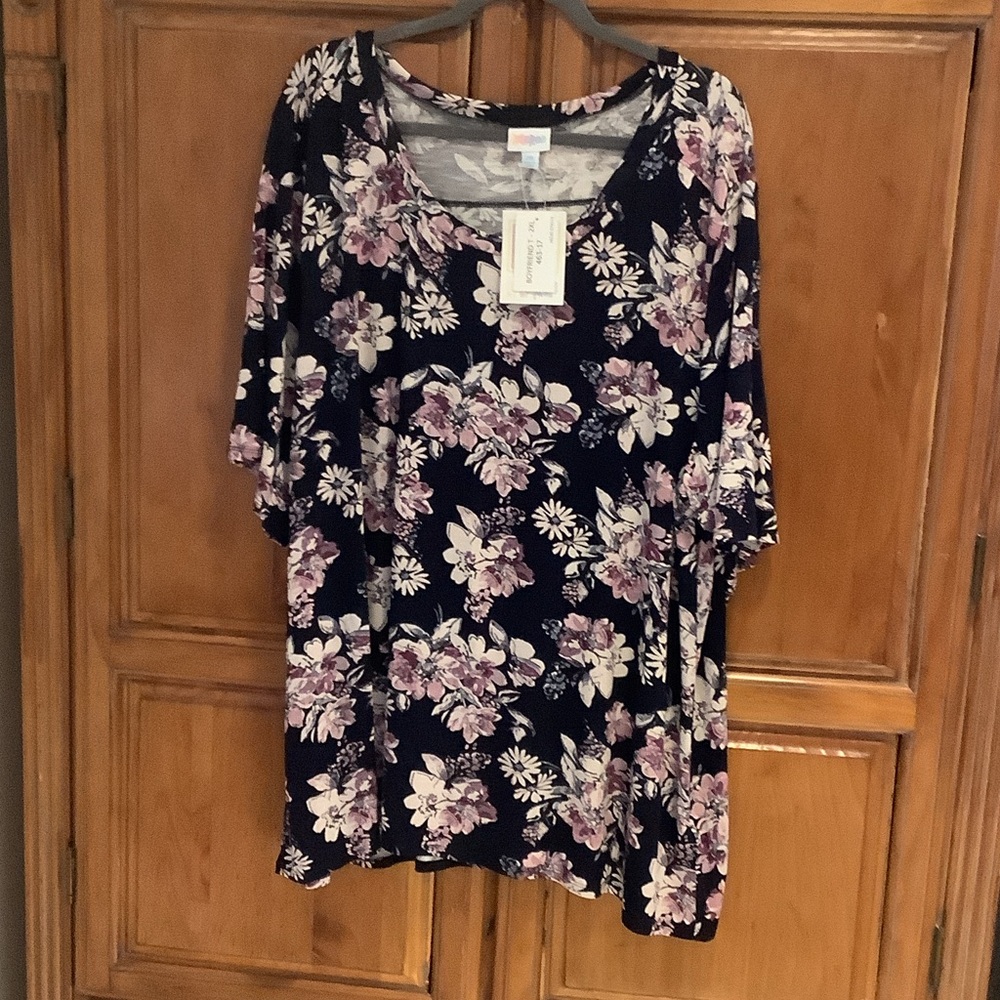 LuLaRoe  Floral Scoop Neck Tunic - Navy with Pink Flowers